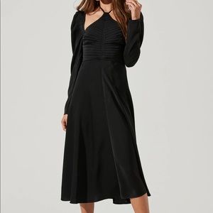 CINCHED HALTER TIE SATIN MIDI DRESS